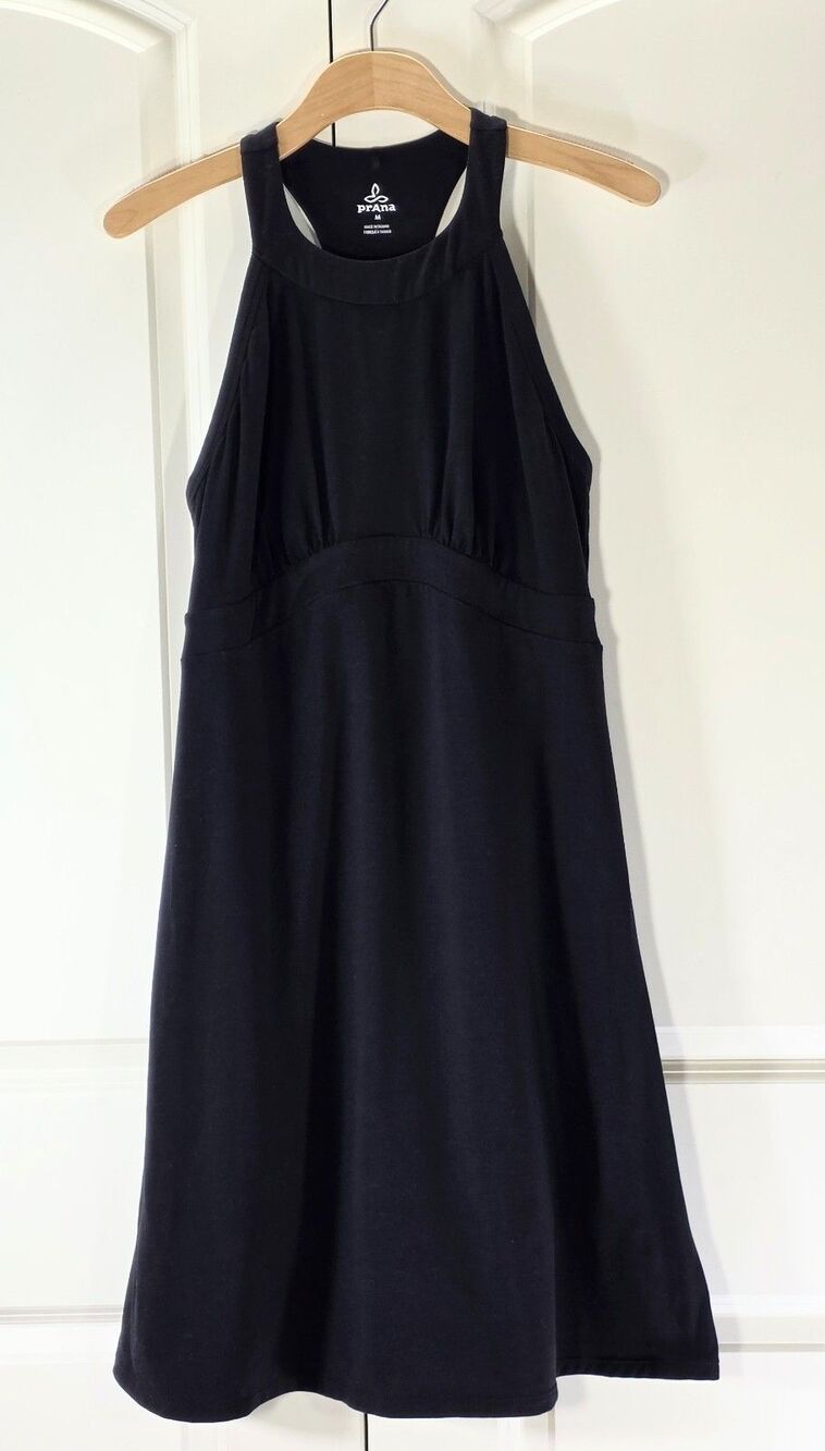 prAna Cali Active Black Dress Women M Racerback Shift Fit Flare Built In Bra - Picture 2 of 9
